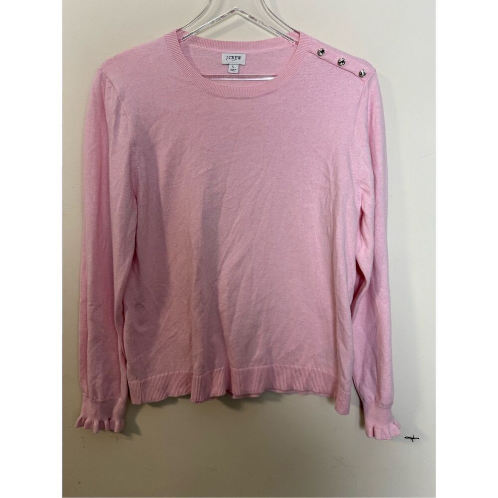 J Crew BL771 Ruffle rhinestone sweater Baby Pink Large